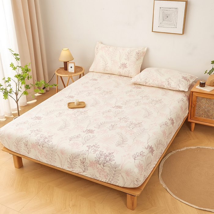 91家纺网 家纺一手货源 找家纺 慕梵家居 2026春夏新款全棉纯棉老粗布单床笠 床笠单件 繁花粉