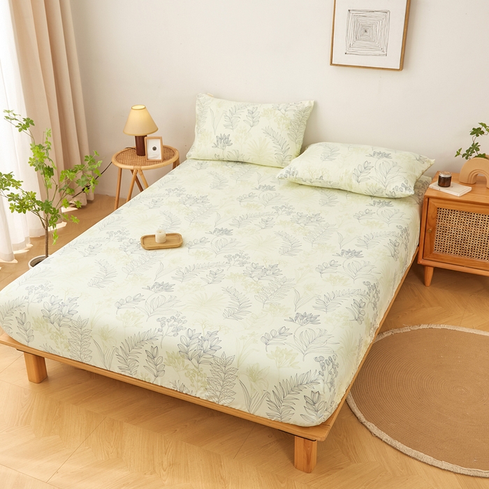 91家纺网 家纺一手货源 找家纺 慕梵家居 2026春夏新款全棉纯棉老粗布单床笠 床笠单件 繁花绿