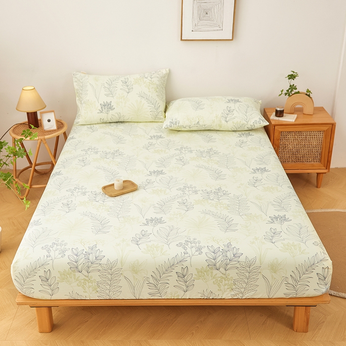 91家纺网 家纺一手货源 找家纺 慕梵家居 2026春夏新款全棉纯棉老粗布单床笠 床笠单件 繁花绿