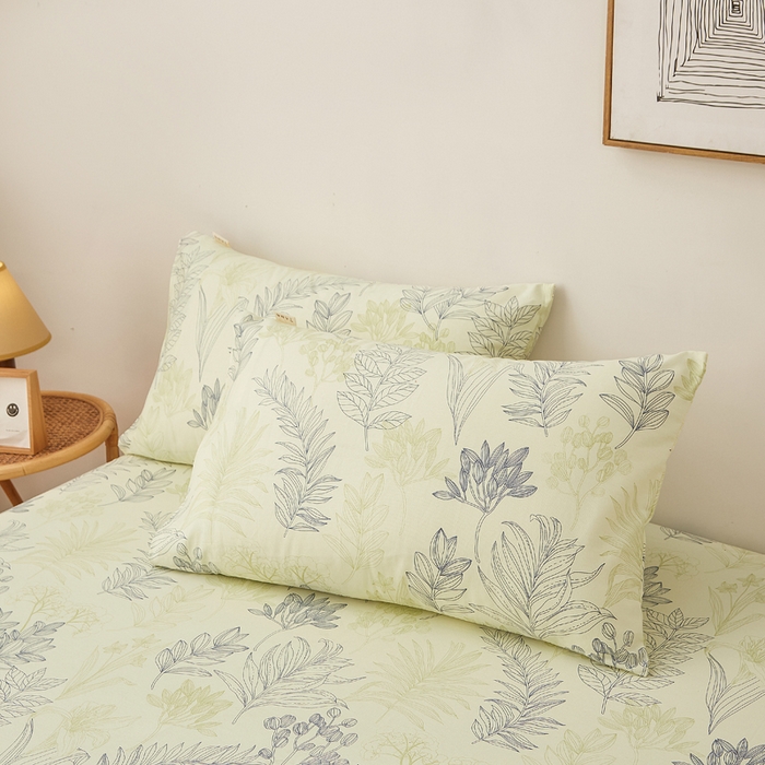 91家纺网 家纺一手货源 找家纺 慕梵家居 2026春夏新款全棉纯棉老粗布单床笠 床笠单件 繁花绿