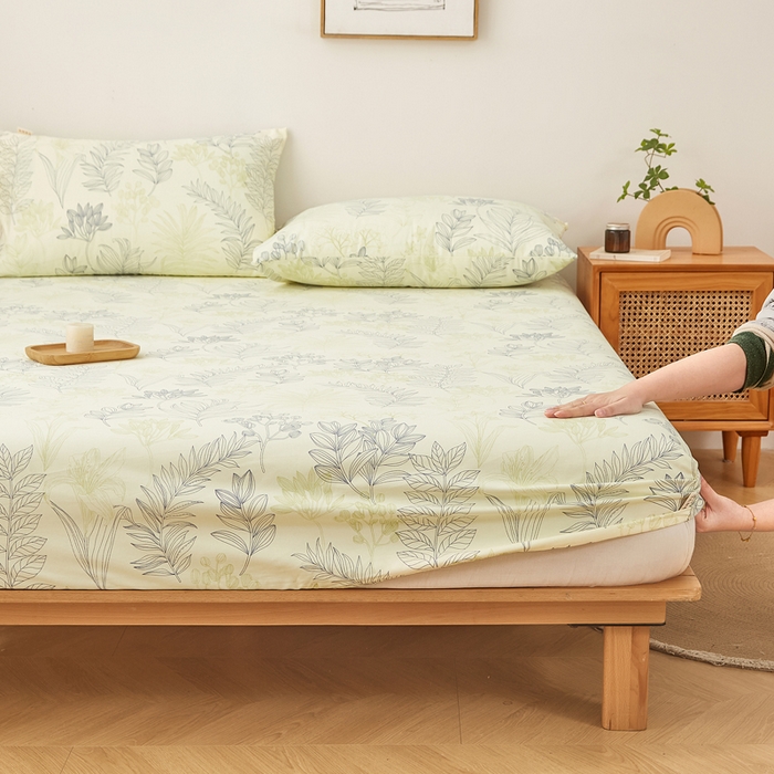 91家纺网 家纺一手货源 找家纺 慕梵家居 2026春夏新款全棉纯棉老粗布单床笠 床笠单件 繁花绿