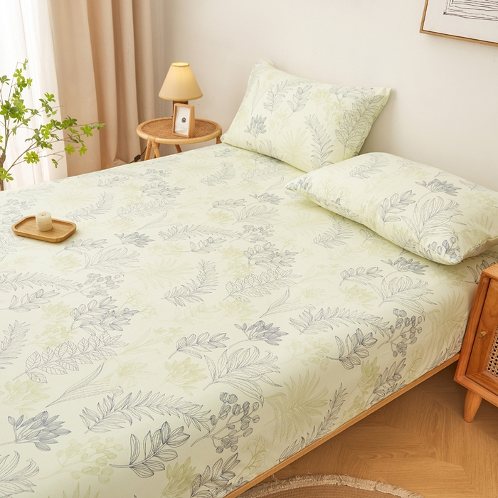 91家纺网 家纺一手货源 找家纺 慕梵家居 2026春夏新款全棉纯棉老粗布单床笠 床笠单件 繁花绿