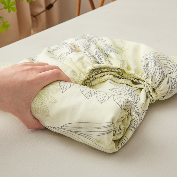 91家纺网 家纺一手货源 找家纺 慕梵家居 2026春夏新款全棉纯棉老粗布单床笠 床笠单件 繁花绿