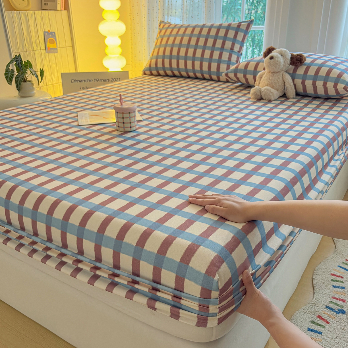 91家纺网 家纺一手货源 找家纺 慕梵家居 2026春夏新款全棉纯棉老粗布单床笠 床笠单件 格言-咖