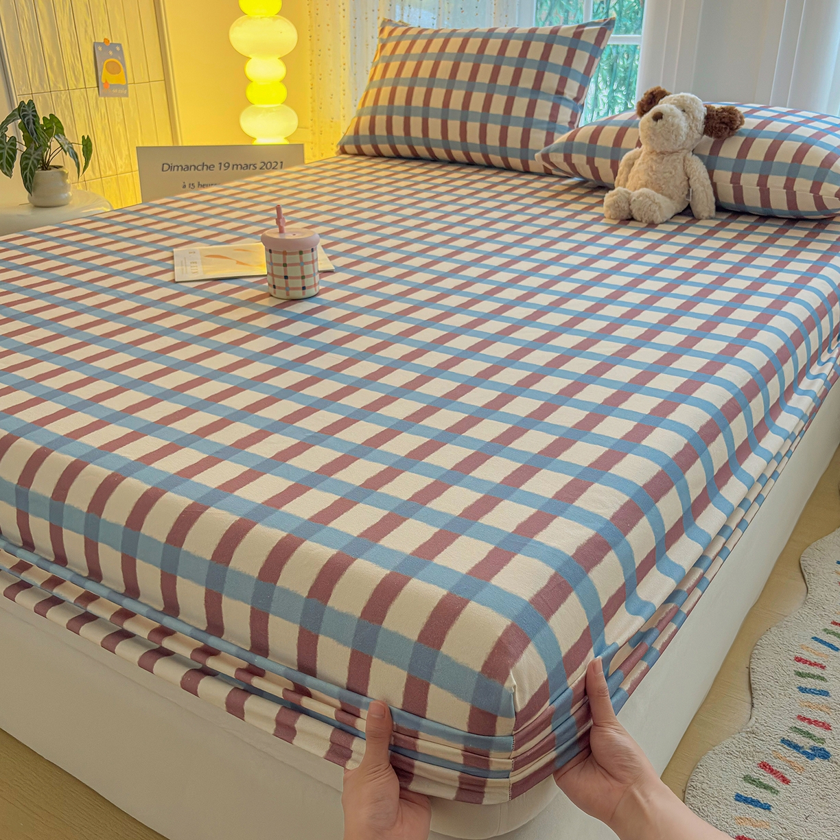 91家纺网 家纺一手货源 找家纺 慕梵家居 2026春夏新款全棉纯棉老粗布单床笠 床笠单件 格言-咖