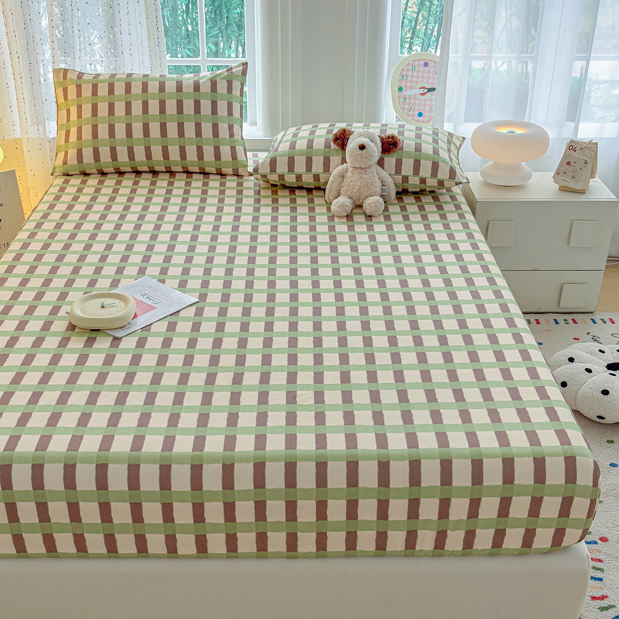 91家纺网 家纺一手货源 找家纺 慕梵家居 2026春夏新款全棉纯棉老粗布单床笠 床笠单件 格言-绿