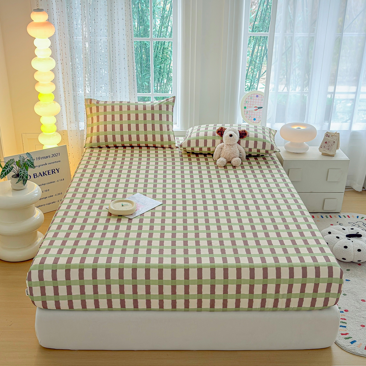 91家纺网 家纺一手货源 找家纺 慕梵家居 2026春夏新款全棉纯棉老粗布单床笠 床笠单件 格言-绿