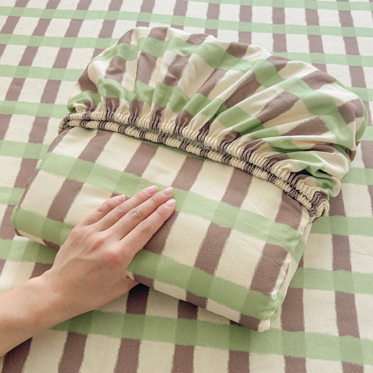 91家纺网 家纺一手货源 找家纺 慕梵家居 2026春夏新款全棉纯棉老粗布单床笠 床笠单件 格言-绿