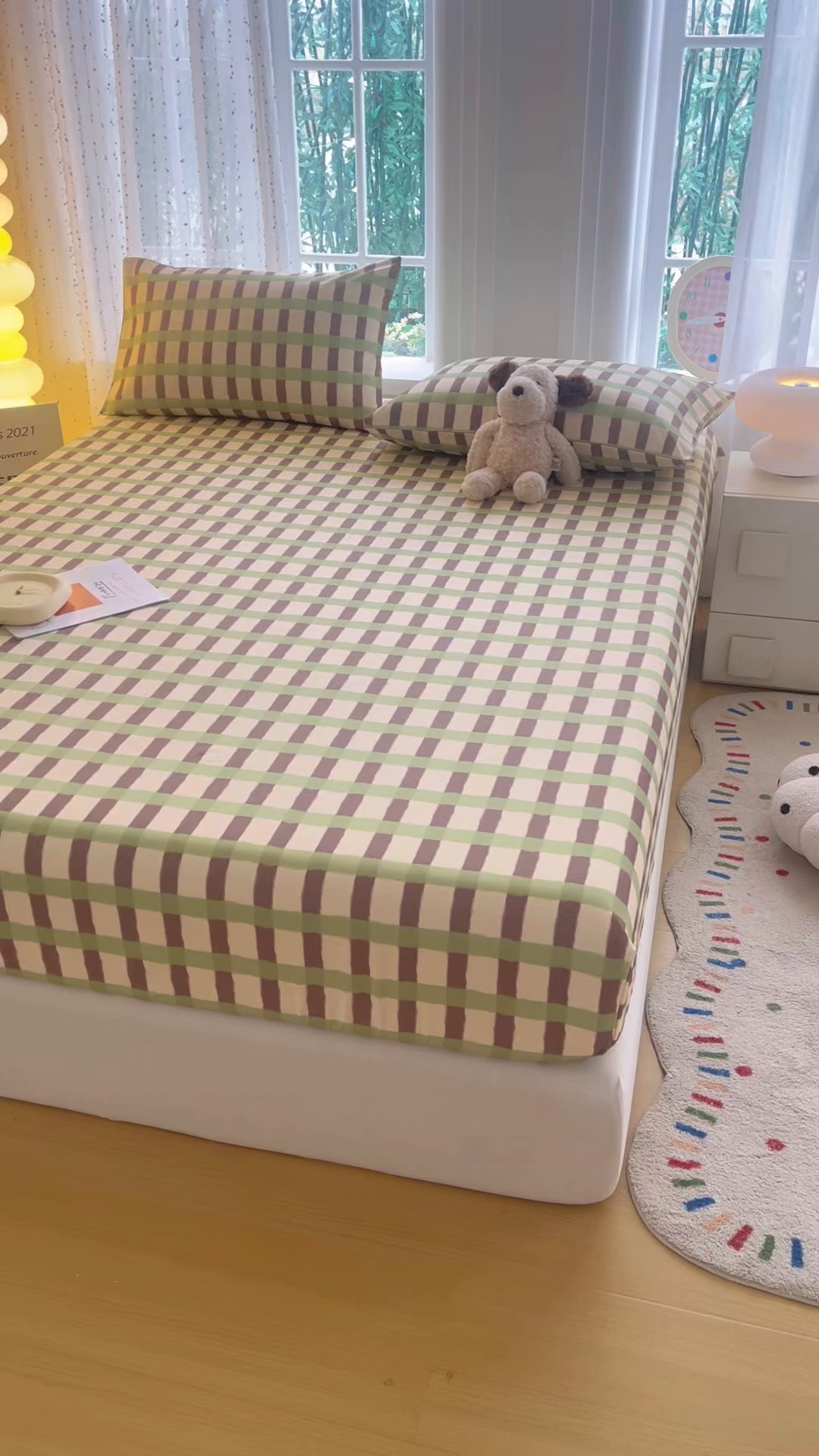 91家纺网 家纺一手货源 找家纺 慕梵家居 2026春夏新款全棉纯棉老粗布单床笠 床笠单件 格言-绿