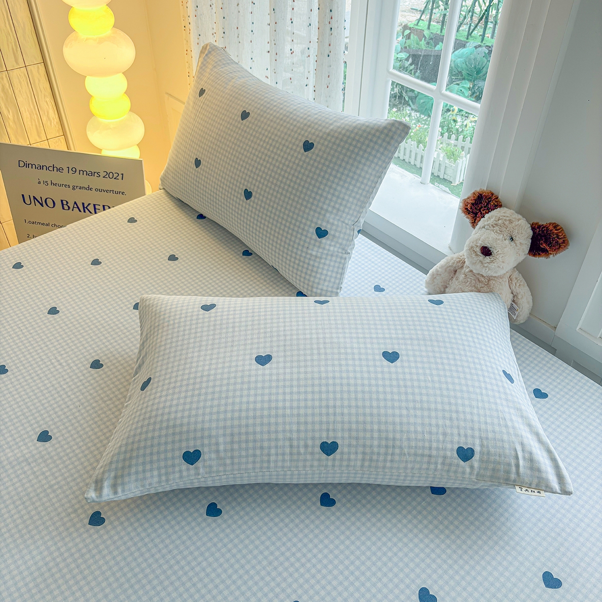 91家纺网 家纺一手货源 找家纺 慕梵家居 2026春夏新款全棉纯棉老粗布单床笠 床笠单件 兰爱心