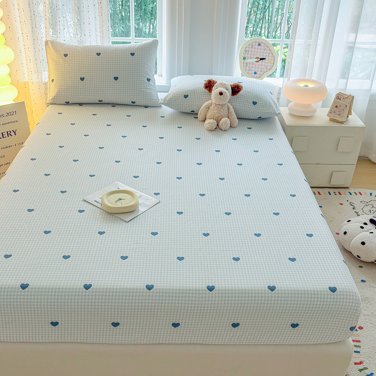 91家纺网 家纺一手货源 找家纺 慕梵家居 2026春夏新款全棉纯棉老粗布单床笠 床笠单件 兰爱心