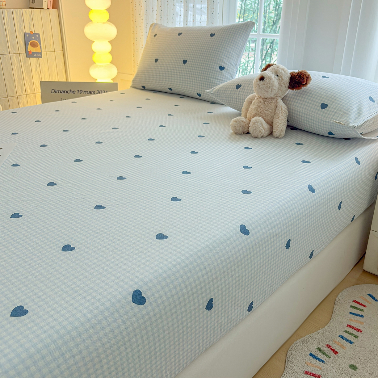 91家纺网 家纺一手货源 找家纺 慕梵家居 2026春夏新款全棉纯棉老粗布单床笠 床笠单件 兰爱心