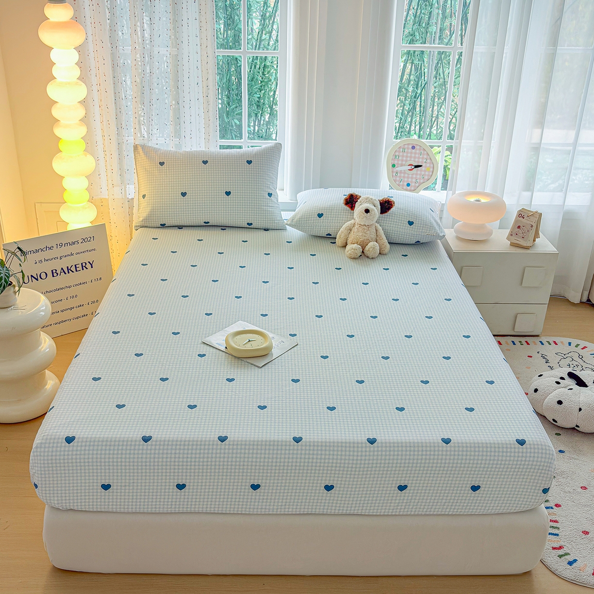 91家纺网 家纺一手货源 找家纺 慕梵家居 2026春夏新款全棉纯棉老粗布单床笠 床笠单件 兰爱心