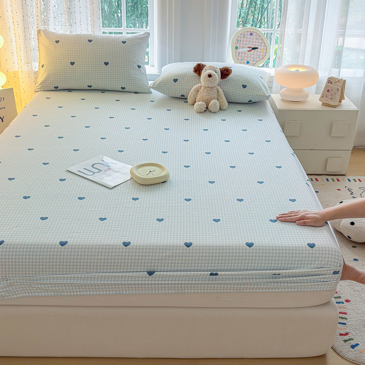 91家纺网 家纺一手货源 找家纺 慕梵家居 2026春夏新款全棉纯棉老粗布单床笠 床笠单件 兰爱心