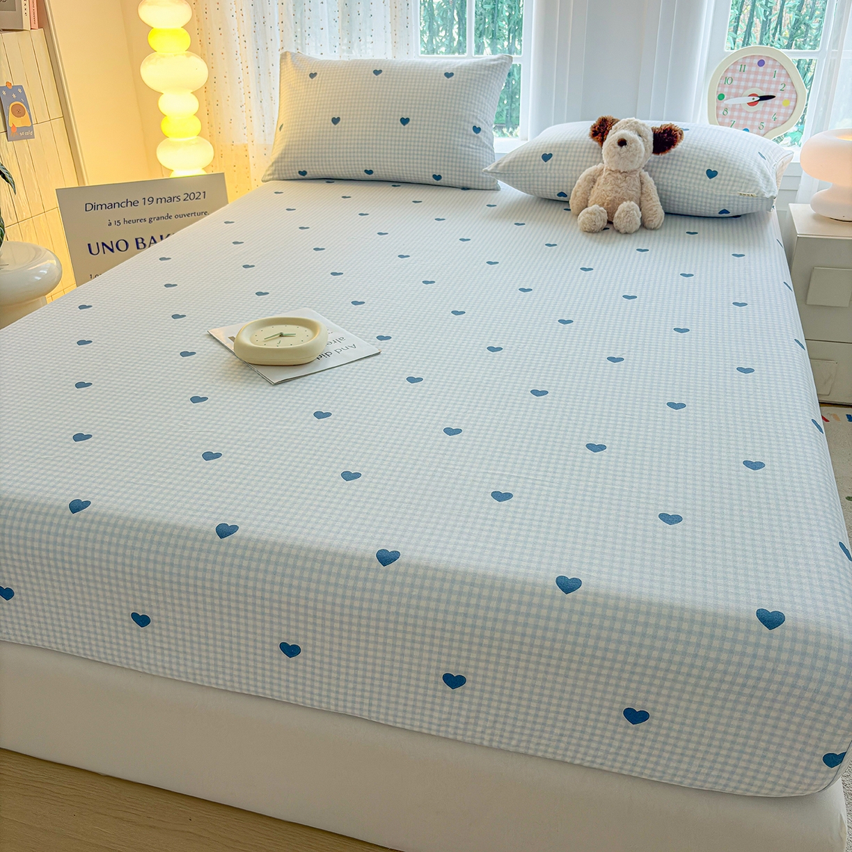 91家纺网 家纺一手货源 找家纺 慕梵家居 2026春夏新款全棉纯棉老粗布单床笠 床笠单件 兰爱心