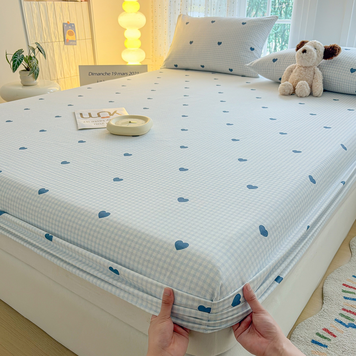 91家纺网 家纺一手货源 找家纺 慕梵家居 2026春夏新款全棉纯棉老粗布单床笠 床笠单件 兰爱心