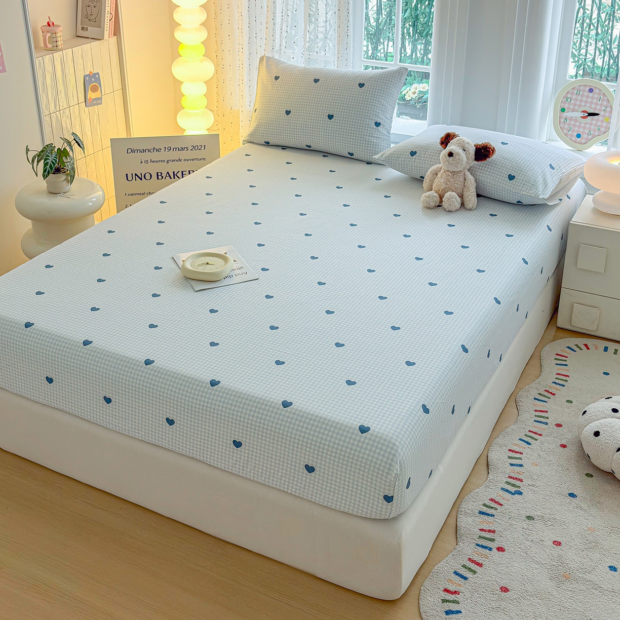 91家纺网 家纺一手货源 找家纺 慕梵家居 2026春夏新款全棉纯棉老粗布单床笠 床笠单件 兰爱心