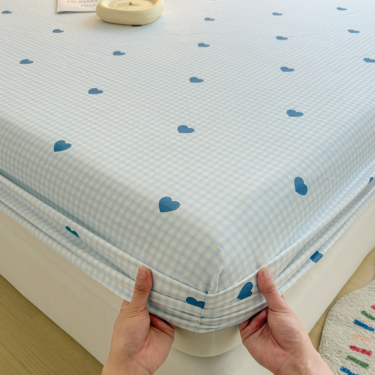 91家纺网 家纺一手货源 找家纺 慕梵家居 2026春夏新款全棉纯棉老粗布单床笠 床笠单件 兰爱心