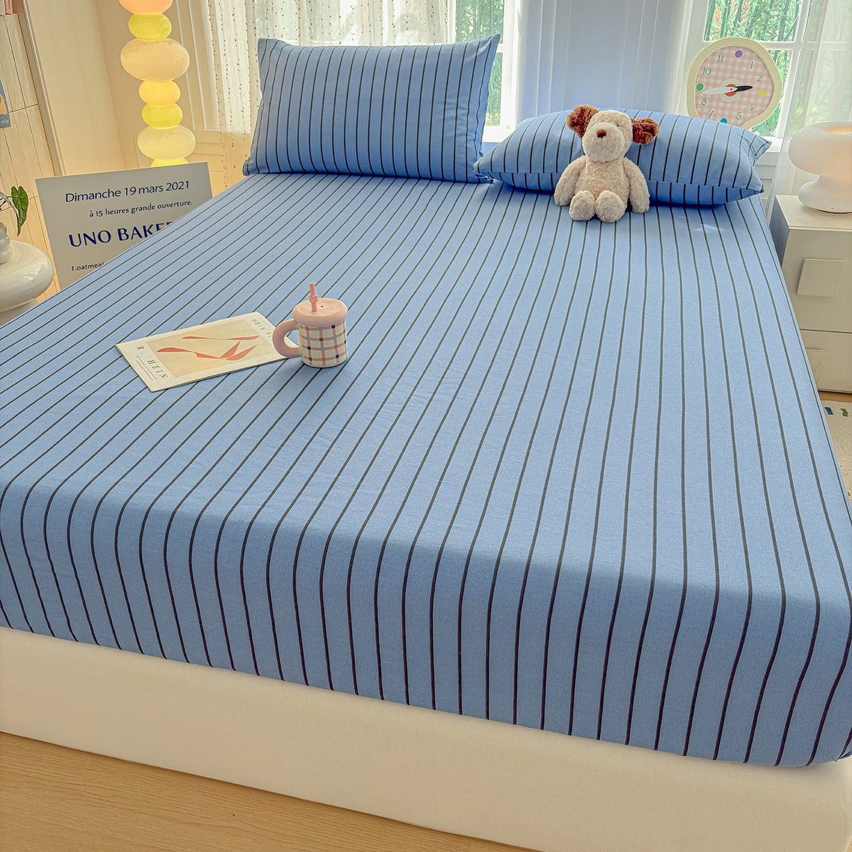 91家纺网 家纺一手货源 找家纺 慕梵家居 2026春夏新款全棉纯棉老粗布单床笠 床笠单件 兰线条