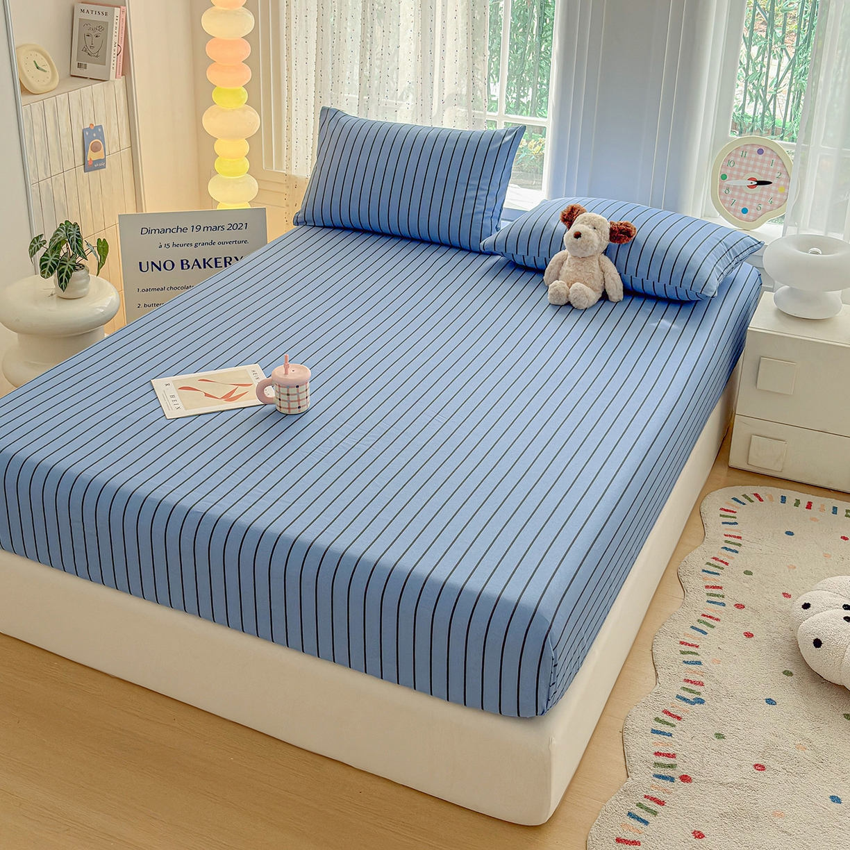 91家纺网 家纺一手货源 找家纺 慕梵家居 2026春夏新款全棉纯棉老粗布单床笠 床笠单件 兰线条