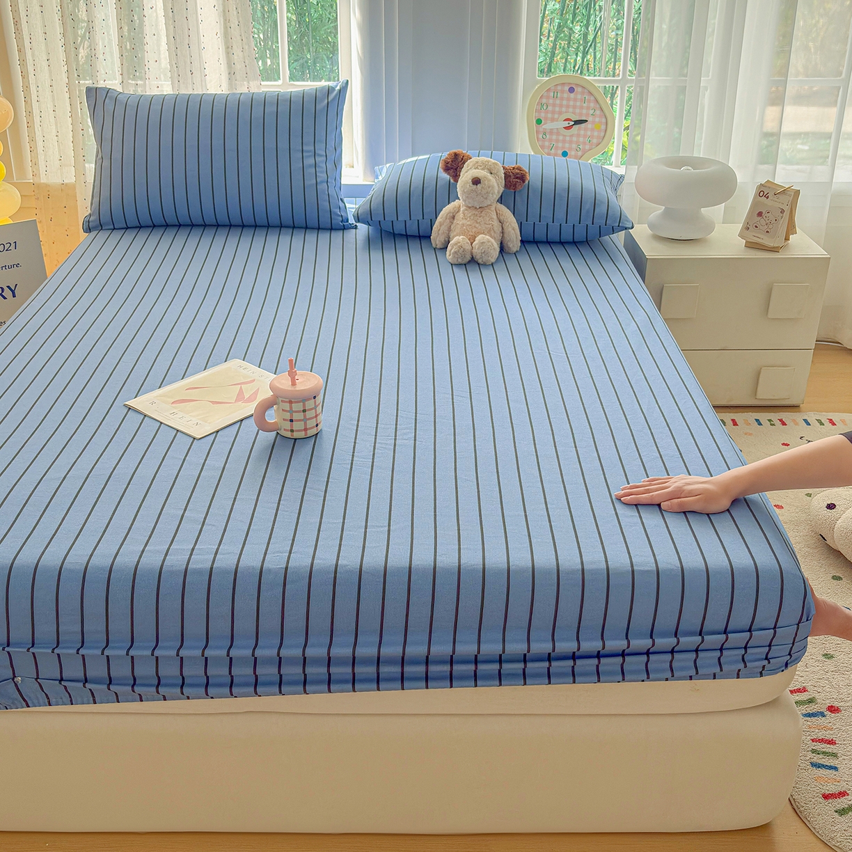 91家纺网 家纺一手货源 找家纺 慕梵家居 2026春夏新款全棉纯棉老粗布单床笠 床笠单件 兰线条