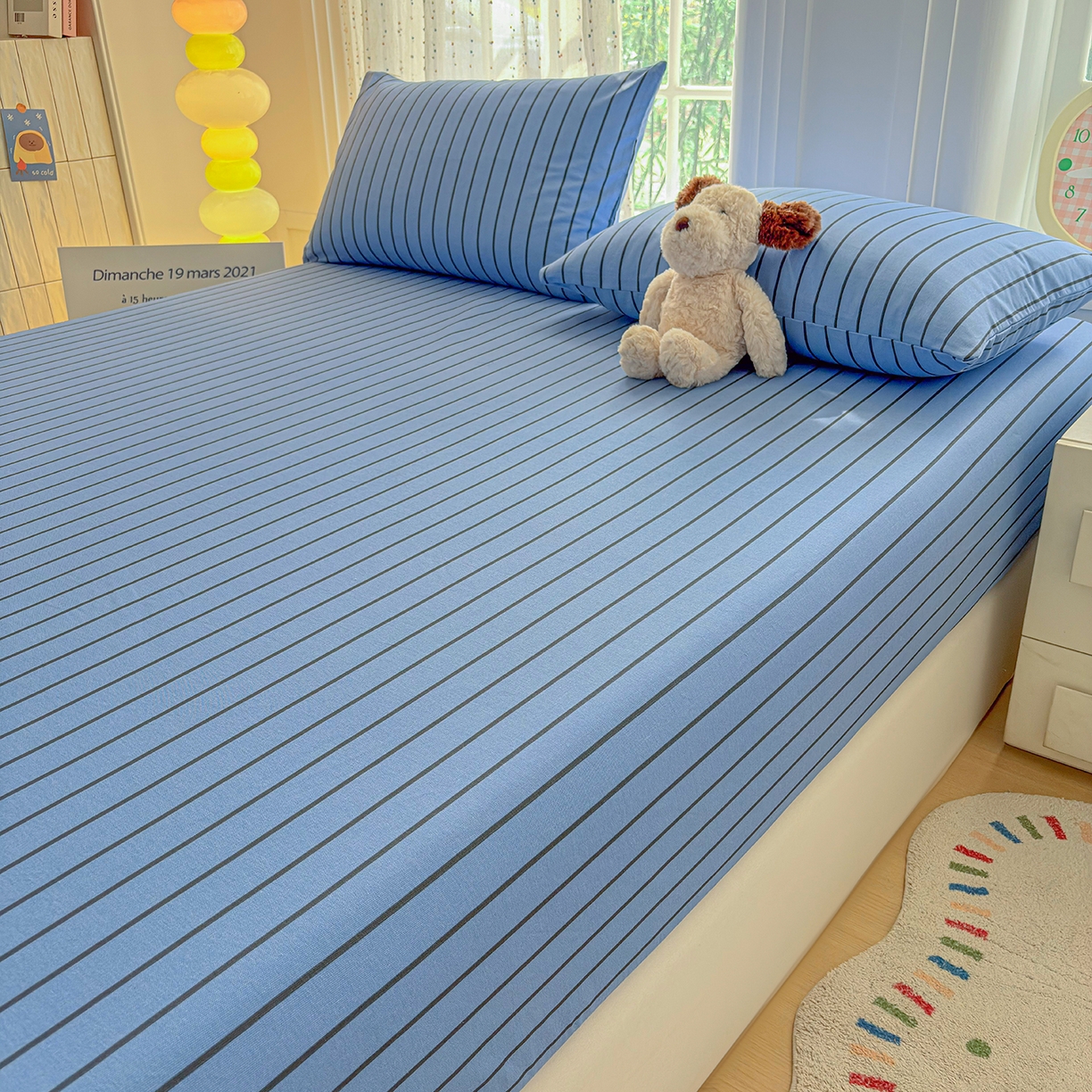 91家纺网 家纺一手货源 找家纺 慕梵家居 2026春夏新款全棉纯棉老粗布单床笠 床笠单件 兰线条