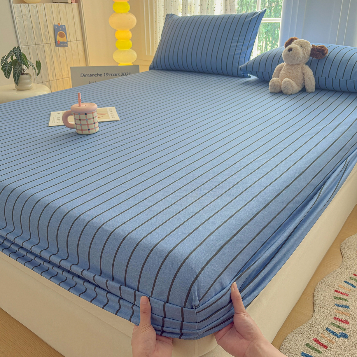 91家纺网 家纺一手货源 找家纺 慕梵家居 2026春夏新款全棉纯棉老粗布单床笠 床笠单件 兰线条