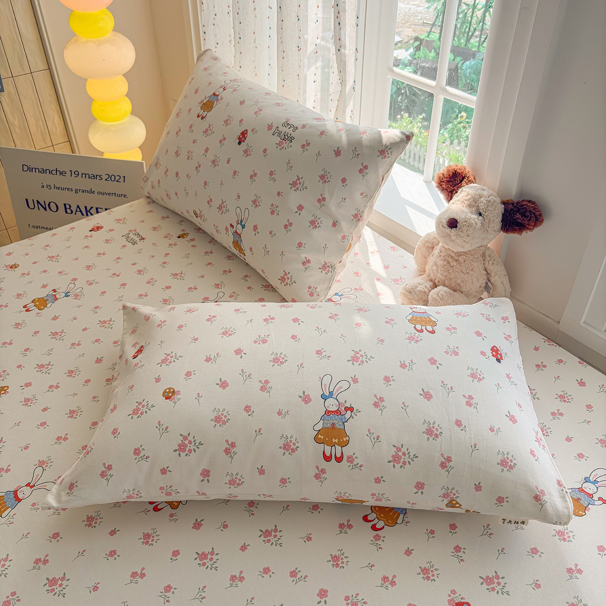 91家纺网 家纺一手货源 找家纺 慕梵家居 2026春夏新款全棉纯棉老粗布单床笠 床笠单件 蘑菇兔