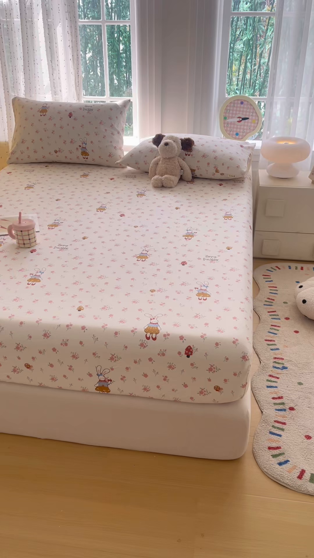 91家纺网 家纺一手货源 找家纺 慕梵家居 2026春夏新款全棉纯棉老粗布单床笠 床笠单件 蘑菇兔