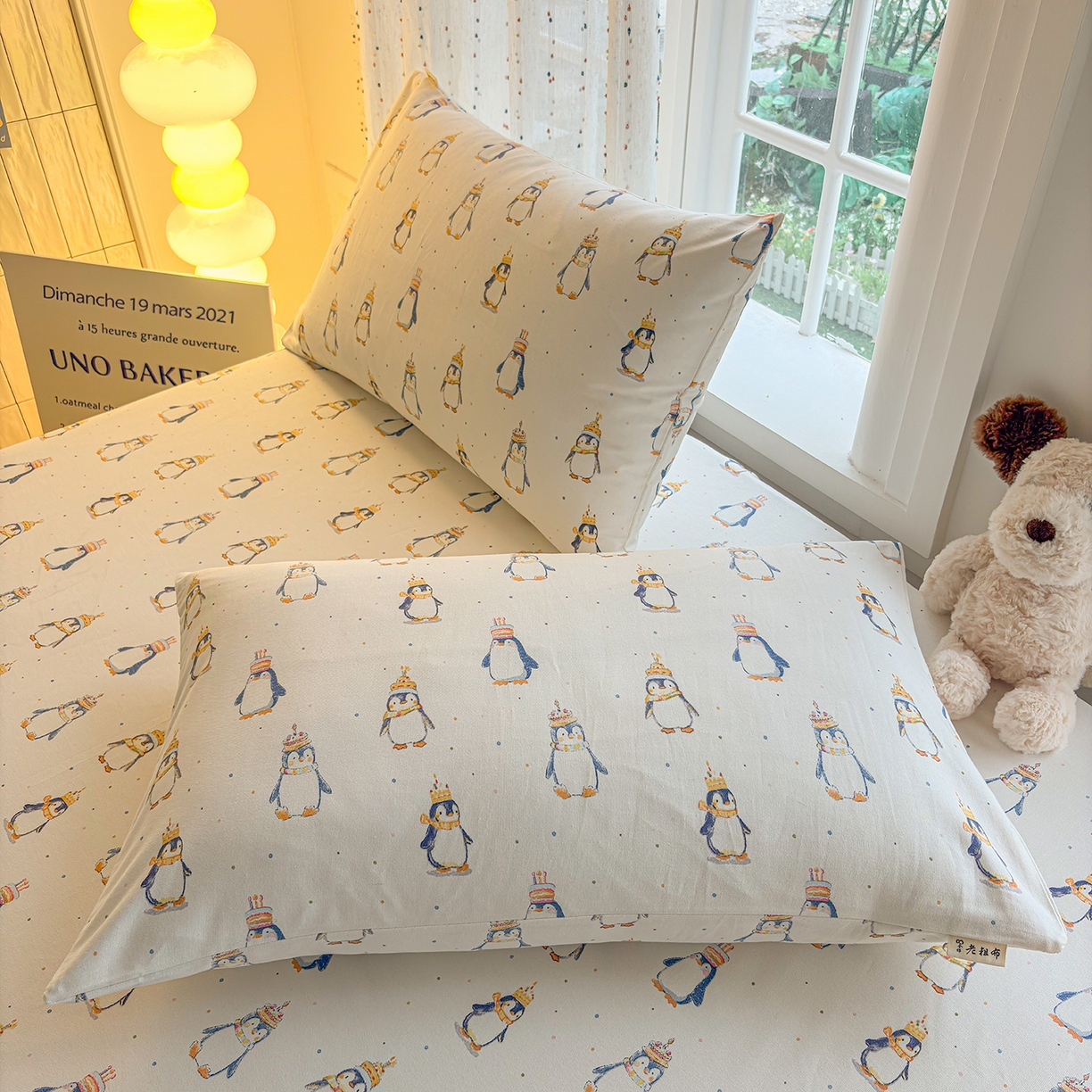 91家纺网 家纺一手货源 找家纺 慕梵家居 2026春夏新款全棉纯棉老粗布单床笠 床笠单件 企鹅