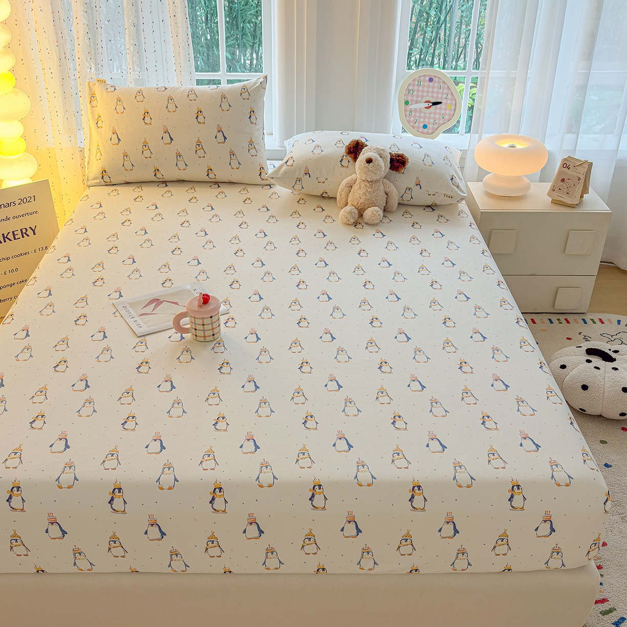 91家纺网 家纺一手货源 找家纺 慕梵家居 2026春夏新款全棉纯棉老粗布单床笠 床笠单件 企鹅