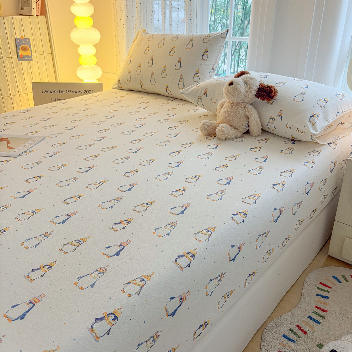 91家纺网 家纺一手货源 找家纺 慕梵家居 2026春夏新款全棉纯棉老粗布单床笠 床笠单件 企鹅