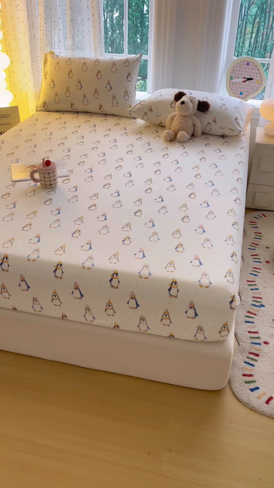 91家纺网 家纺一手货源 找家纺 慕梵家居 2026春夏新款全棉纯棉老粗布单床笠 床笠单件 企鹅