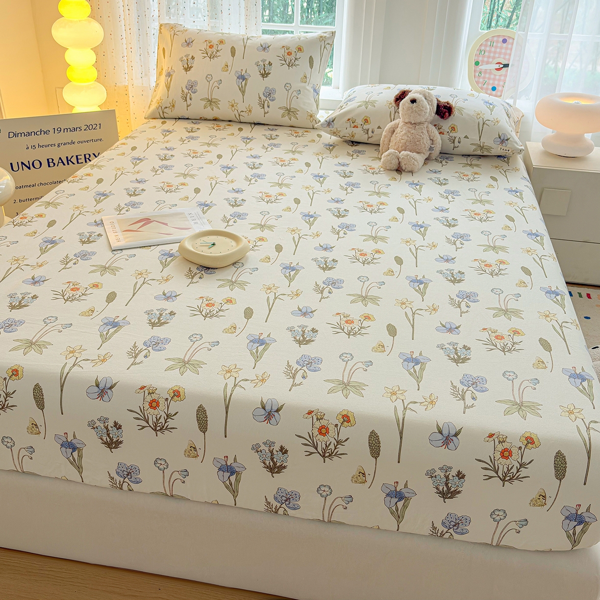 91家纺网 家纺一手货源 找家纺 慕梵家居 2026春夏新款全棉纯棉老粗布单床笠 床笠单件 小雏菊