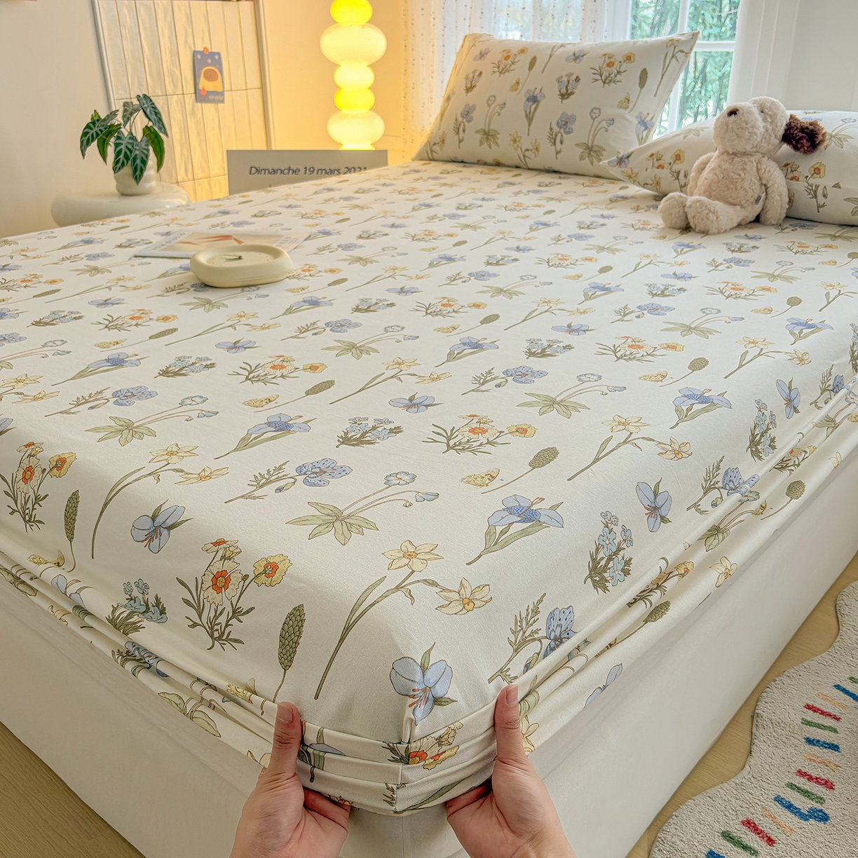 91家纺网 家纺一手货源 找家纺 慕梵家居 2026春夏新款全棉纯棉老粗布单床笠 床笠单件 小雏菊