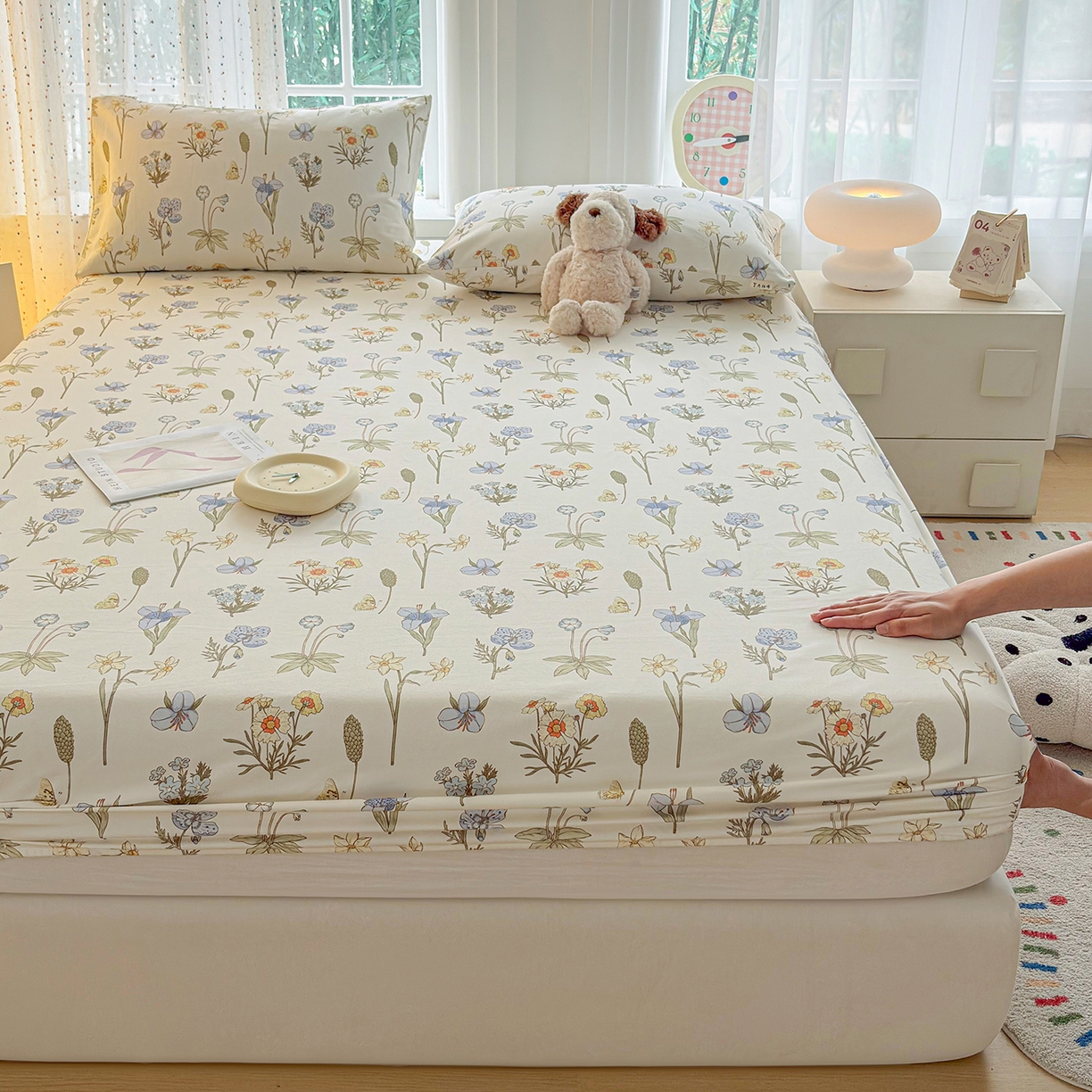 91家纺网 家纺一手货源 找家纺 慕梵家居 2026春夏新款全棉纯棉老粗布单床笠 床笠单件 小雏菊