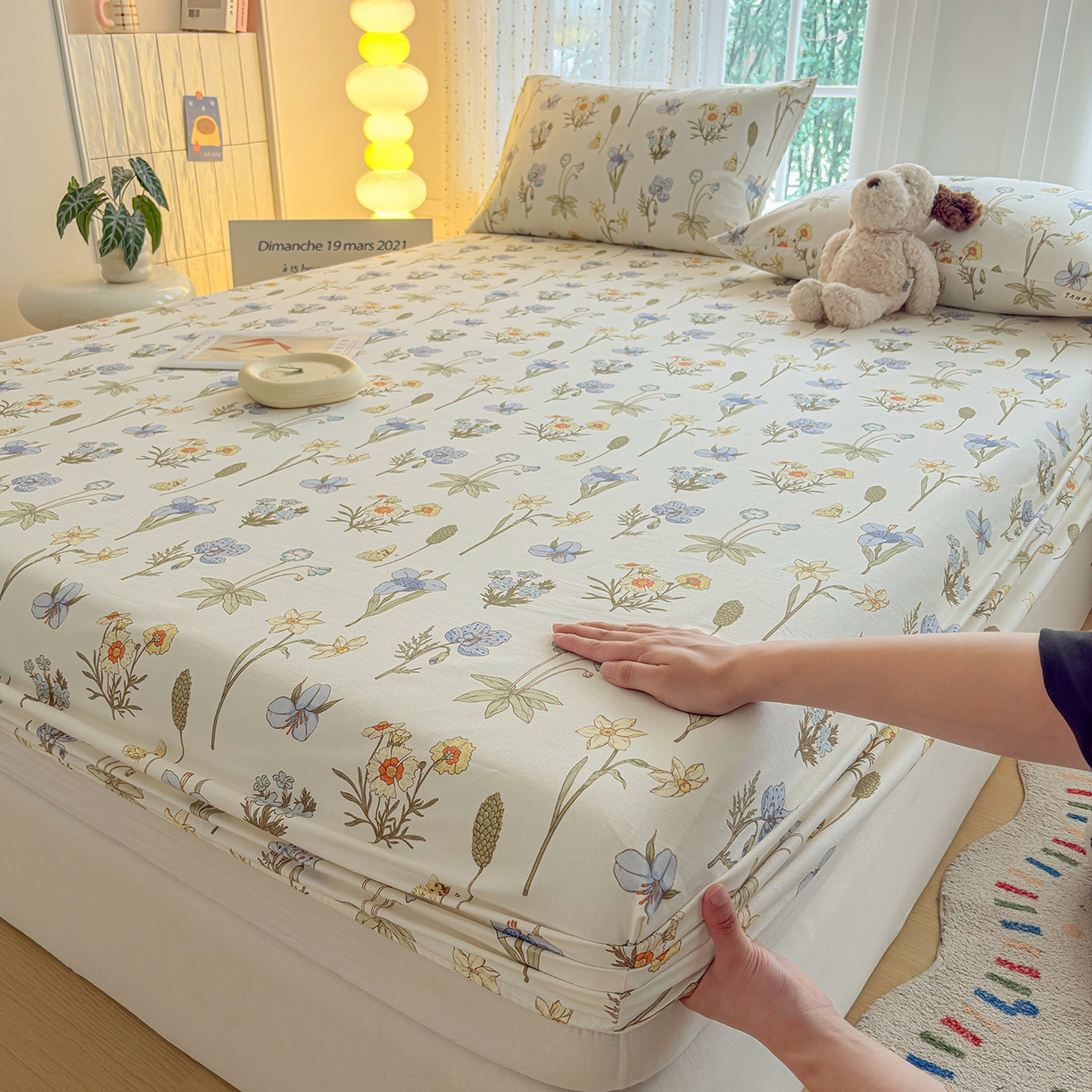 91家纺网 家纺一手货源 找家纺 慕梵家居 2026春夏新款全棉纯棉老粗布单床笠 床笠单件 小雏菊