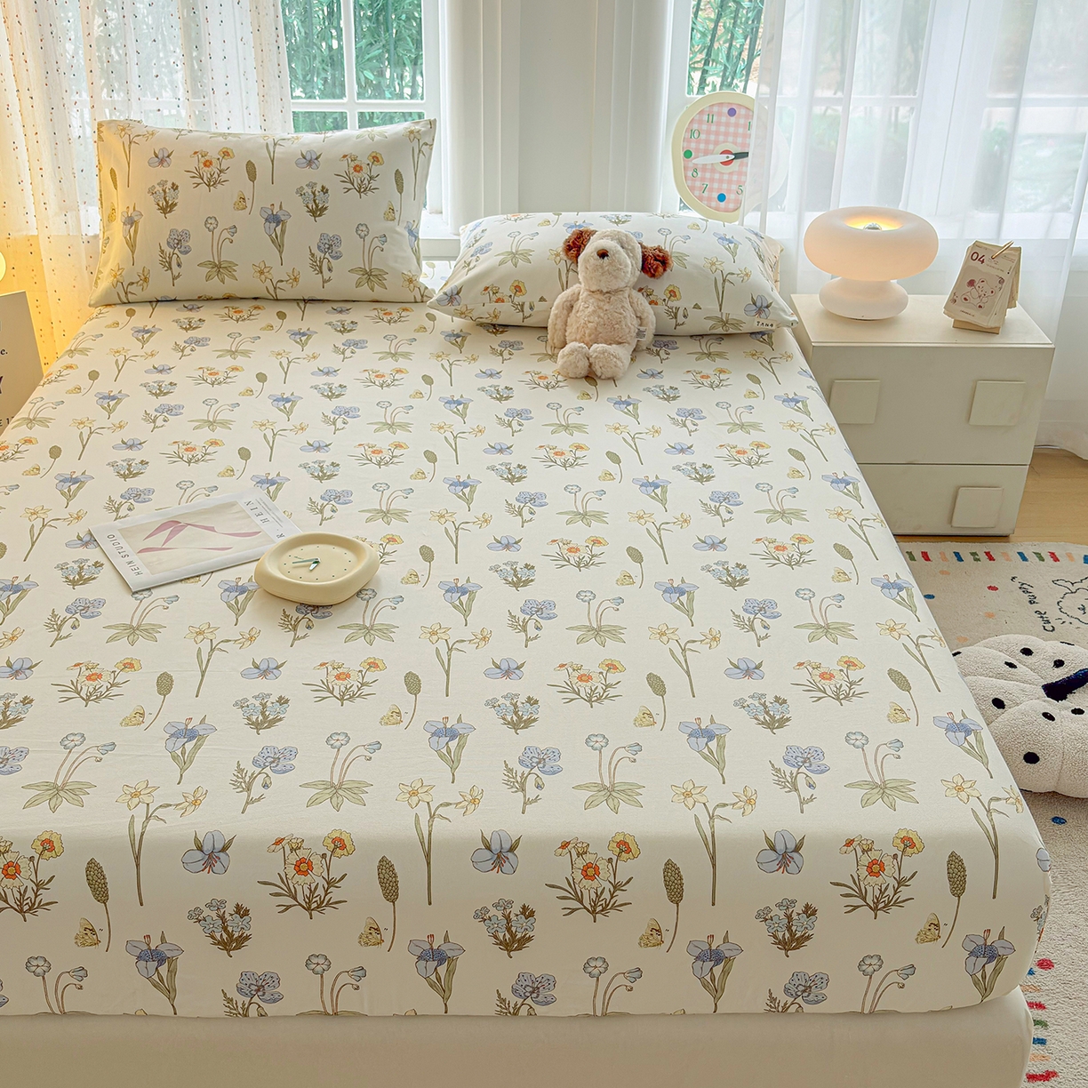 91家纺网 家纺一手货源 找家纺 慕梵家居 2026春夏新款全棉纯棉老粗布单床笠 床笠单件 小雏菊