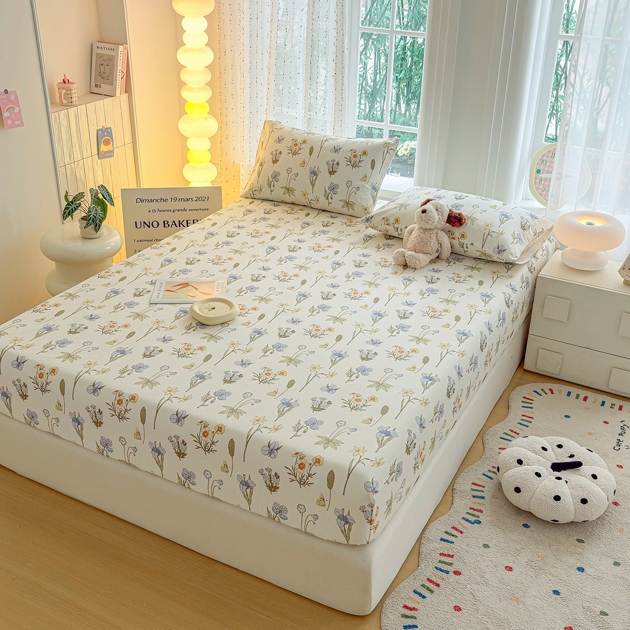 91家纺网 家纺一手货源 找家纺 慕梵家居 2026春夏新款全棉纯棉老粗布单床笠 床笠单件 小雏菊