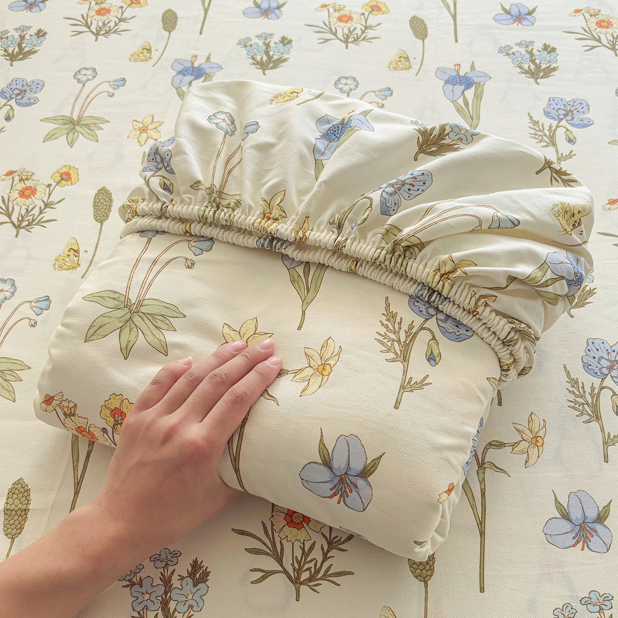 91家纺网 家纺一手货源 找家纺 慕梵家居 2026春夏新款全棉纯棉老粗布单床笠 床笠单件 小雏菊