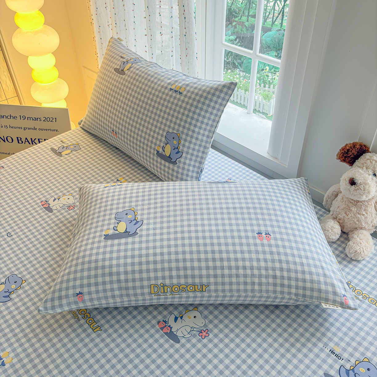 91家纺网 家纺一手货源 找家纺 慕梵家居 2026春夏新款全棉纯棉老粗布单床笠 床笠单件 小恐龙