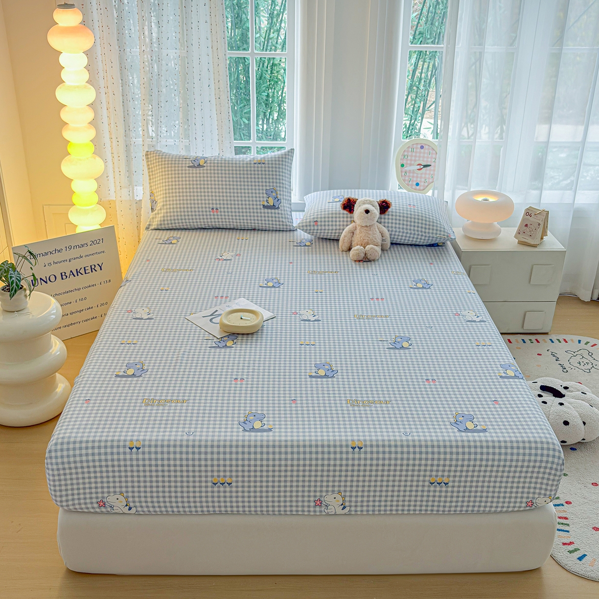 91家纺网 家纺一手货源 找家纺 慕梵家居 2026春夏新款全棉纯棉老粗布单床笠 床笠单件 小恐龙