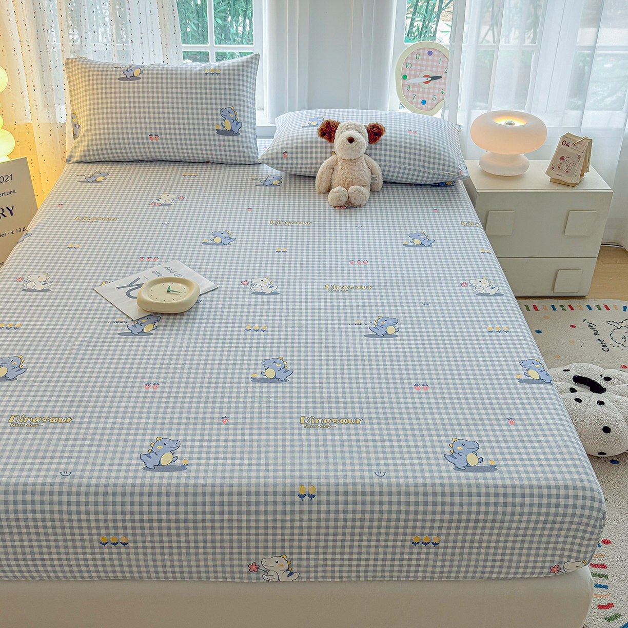 91家纺网 家纺一手货源 找家纺 慕梵家居 2026春夏新款全棉纯棉老粗布单床笠 床笠单件 小恐龙