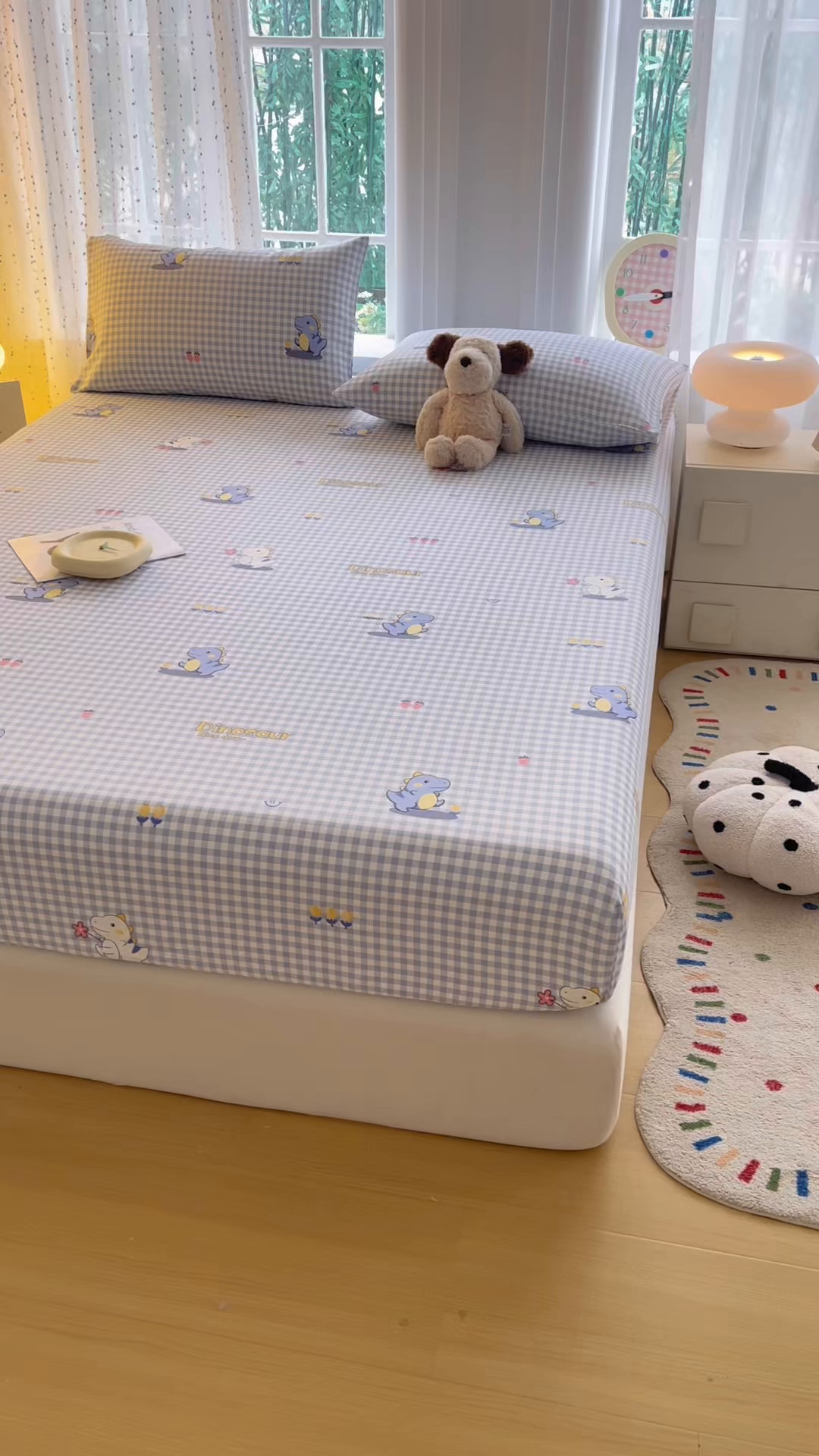 91家纺网 家纺一手货源 找家纺 慕梵家居 2026春夏新款全棉纯棉老粗布单床笠 床笠单件 小恐龙