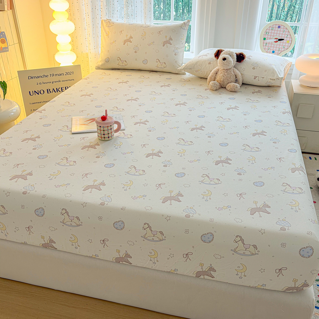 91家纺网 家纺一手货源 找家纺 慕梵家居 2026春夏新款全棉纯棉老粗布单床笠 床笠单件 小木马