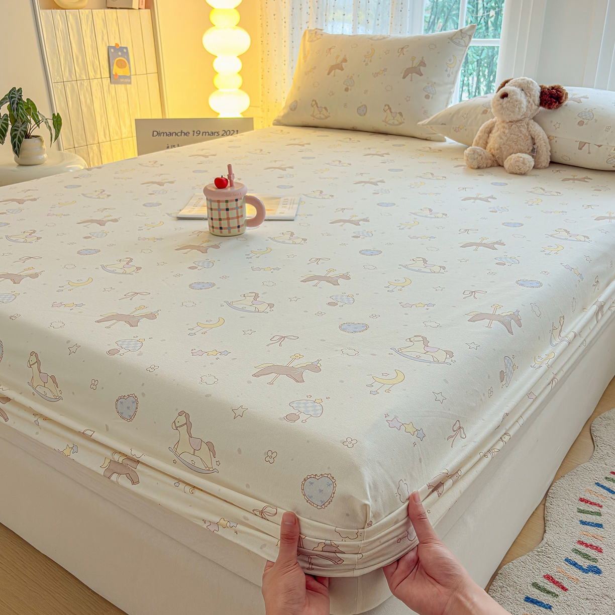 91家纺网 家纺一手货源 找家纺 慕梵家居 2026春夏新款全棉纯棉老粗布单床笠 床笠单件 小木马