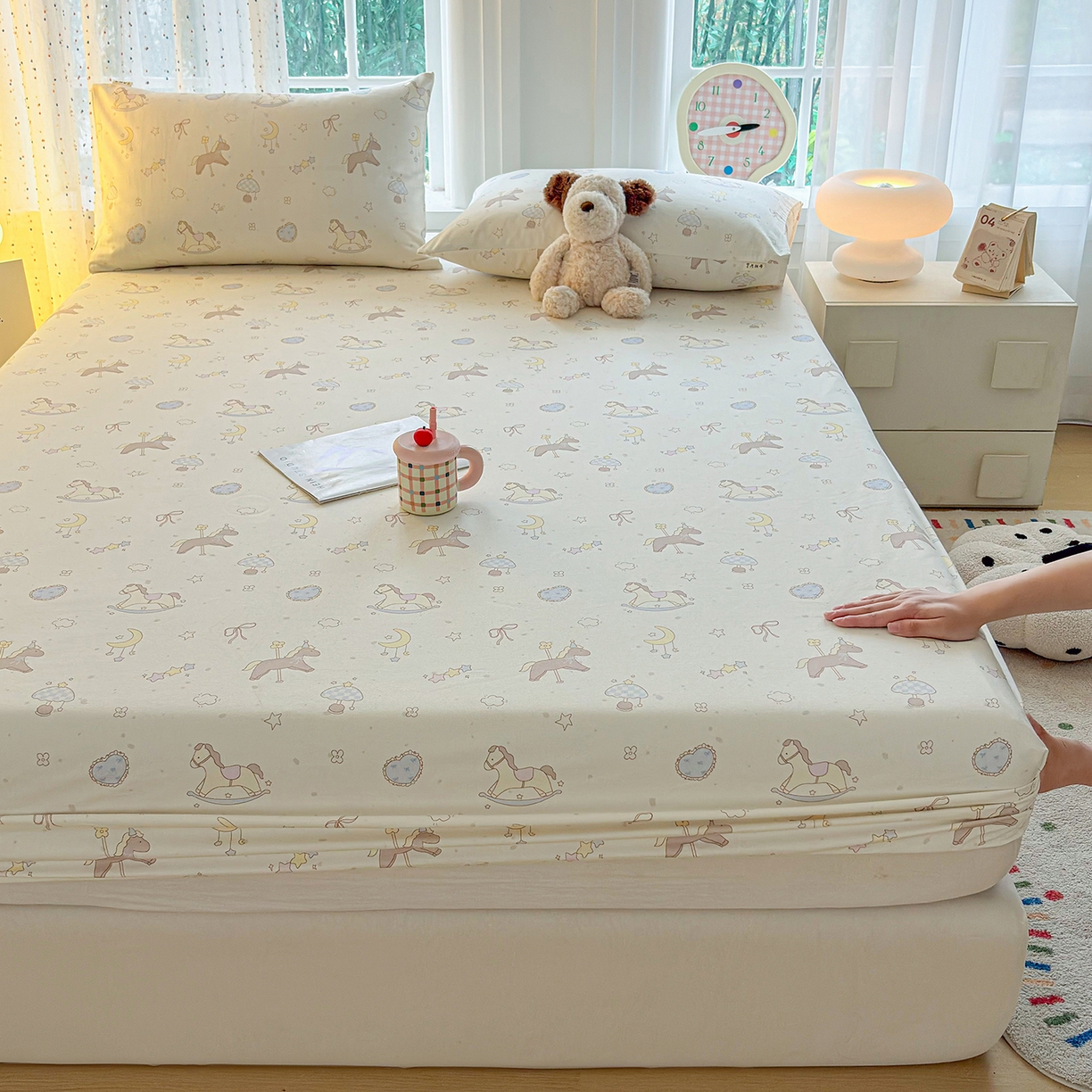 91家纺网 家纺一手货源 找家纺 慕梵家居 2026春夏新款全棉纯棉老粗布单床笠 床笠单件 小木马