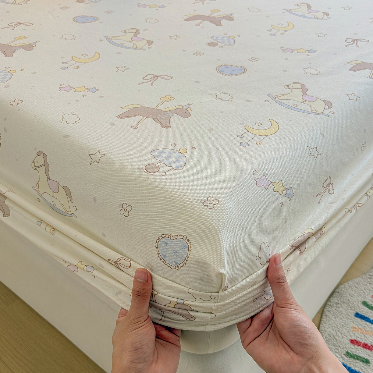 91家纺网 家纺一手货源 找家纺 慕梵家居 2026春夏新款全棉纯棉老粗布单床笠 床笠单件 小木马