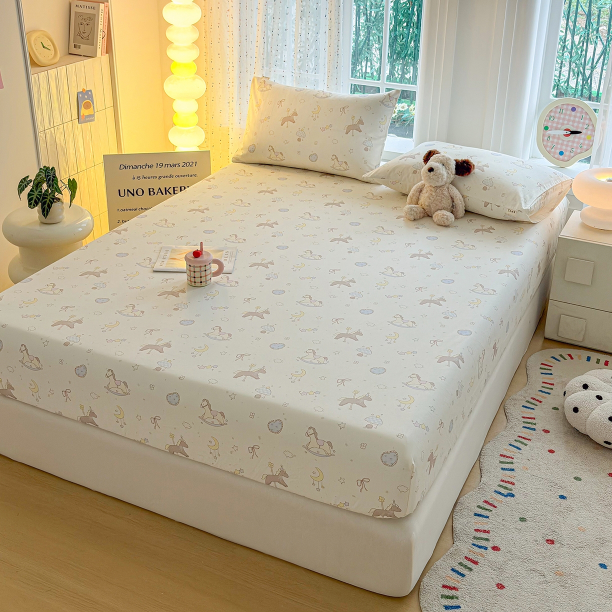 91家纺网 家纺一手货源 找家纺 慕梵家居 2026春夏新款全棉纯棉老粗布单床笠 床笠单件 小木马