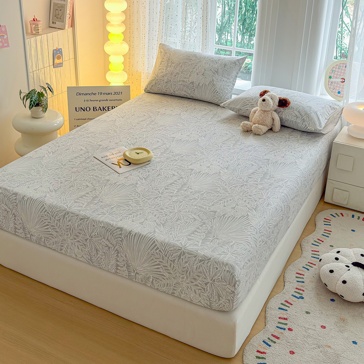 91家纺网 家纺一手货源 找家纺 慕梵家居 2026春夏新款全棉纯棉老粗布单床笠 床笠单件 枝繁叶茂